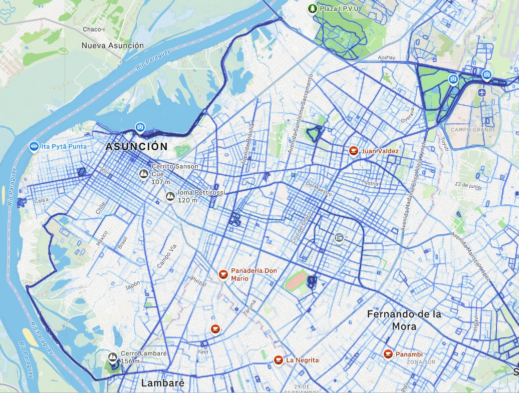 toponzoio's tweet photo. Este mapa de Strava permite ver qué zonas de Asunción y alrededores se usan más para caminar y correr.
Se puede observar mayor actividad en las costaneras Norte y Sur, Parque Guasu, Ñu Guazu, SND, Seminario, Parque de la Salud; y en menor medida, las avenidas principales. https://t.co/U6RKpQpzh8