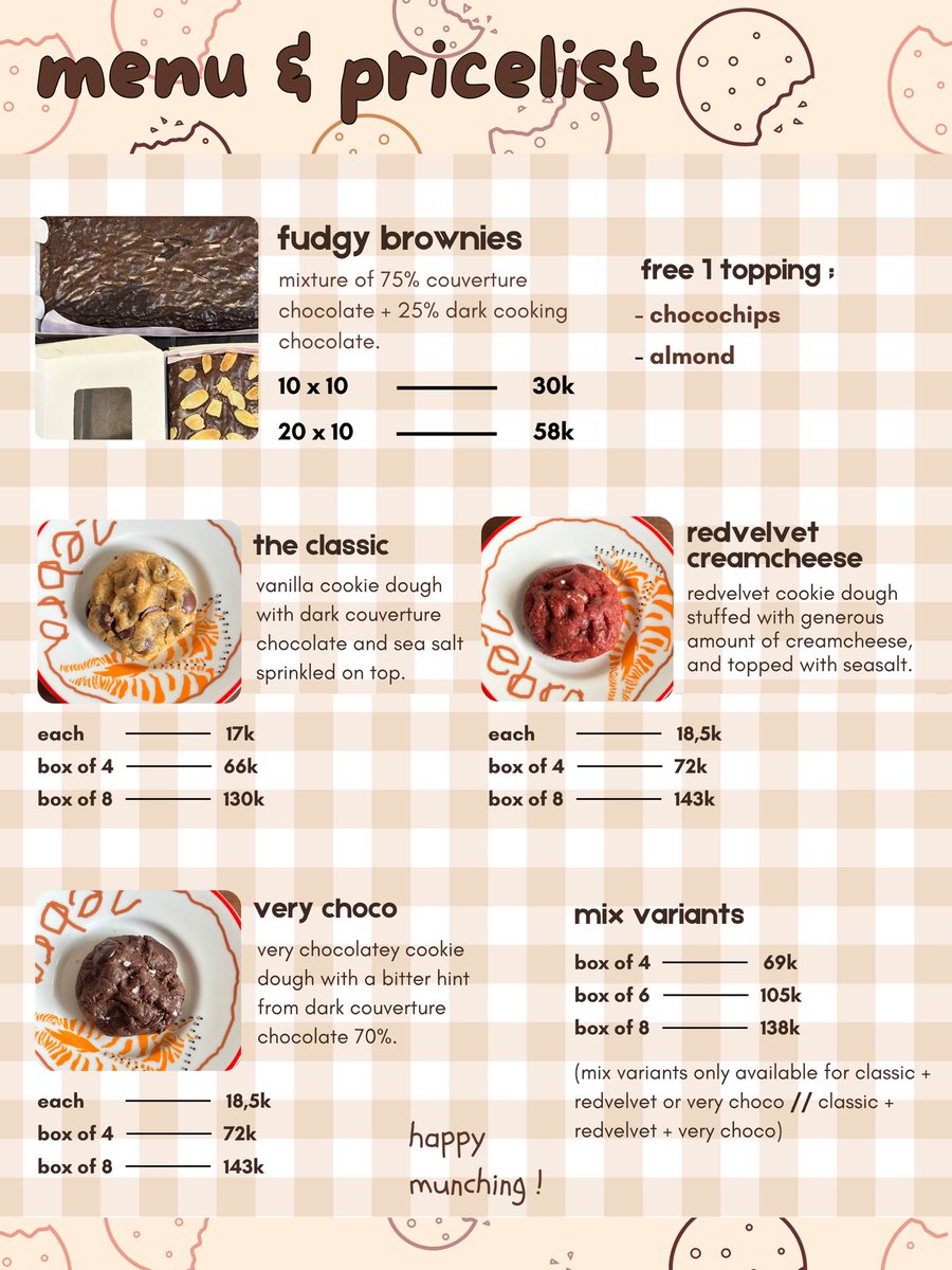 wonululu's tweet photo. haiii please kindly help rt &amp; like😆

aku open pre order softcookies &amp; brownies, end PO 11 september, yg mau order atau tanya2 bisa dm akuu. 

shipping mulai dr tgl 11 dr kab bogor via manual JNE/shopee (9.9) &amp; bisa instant jg dr cinere/cirendeu, details harga on pics yahh https://t.co/Y53PEZNUZW