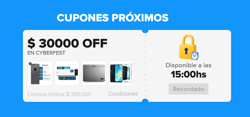 TengoDescuentos's tweet photo. 🚨 ACTIVÁ LA ALARMA: HOY A LAS 15:00 HS

Se habilita un cupón de $30.000 OFF en CyberFest para compras desde $300.000.

Prepará el carrito y entrá apenas se active 👇
https://t.co/rR0dNrwvex
⚡ Revisá los productos y las condiciones aplicables.

#cupones #descuentos #ofertas https://t.co/b82r24Y9j8