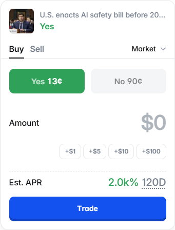 polymarketAPR's tweet photo. @Polymarket ~2.0k% APR at 13¢ if YES resolves on Jan 1, 2027. https://t.co/4v4Y0ARya6