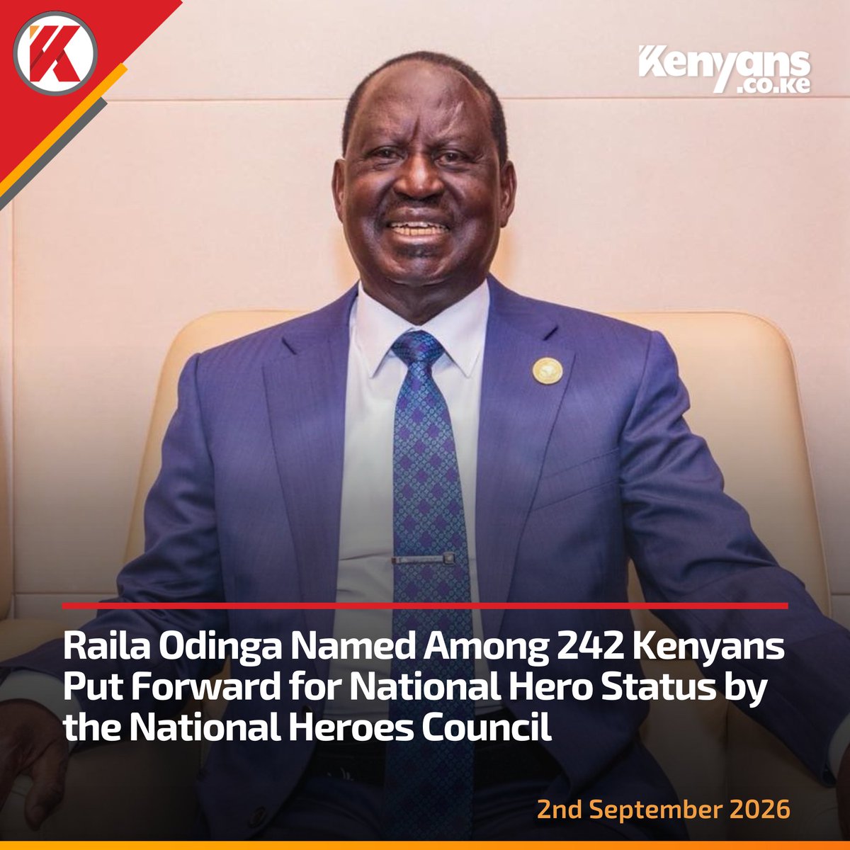 Kenyans's tweet photo. Raila Odinga named among 242 Kenyans put forward for national hero status by the National Heroes Council https://t.co/GGNRa8kFoY