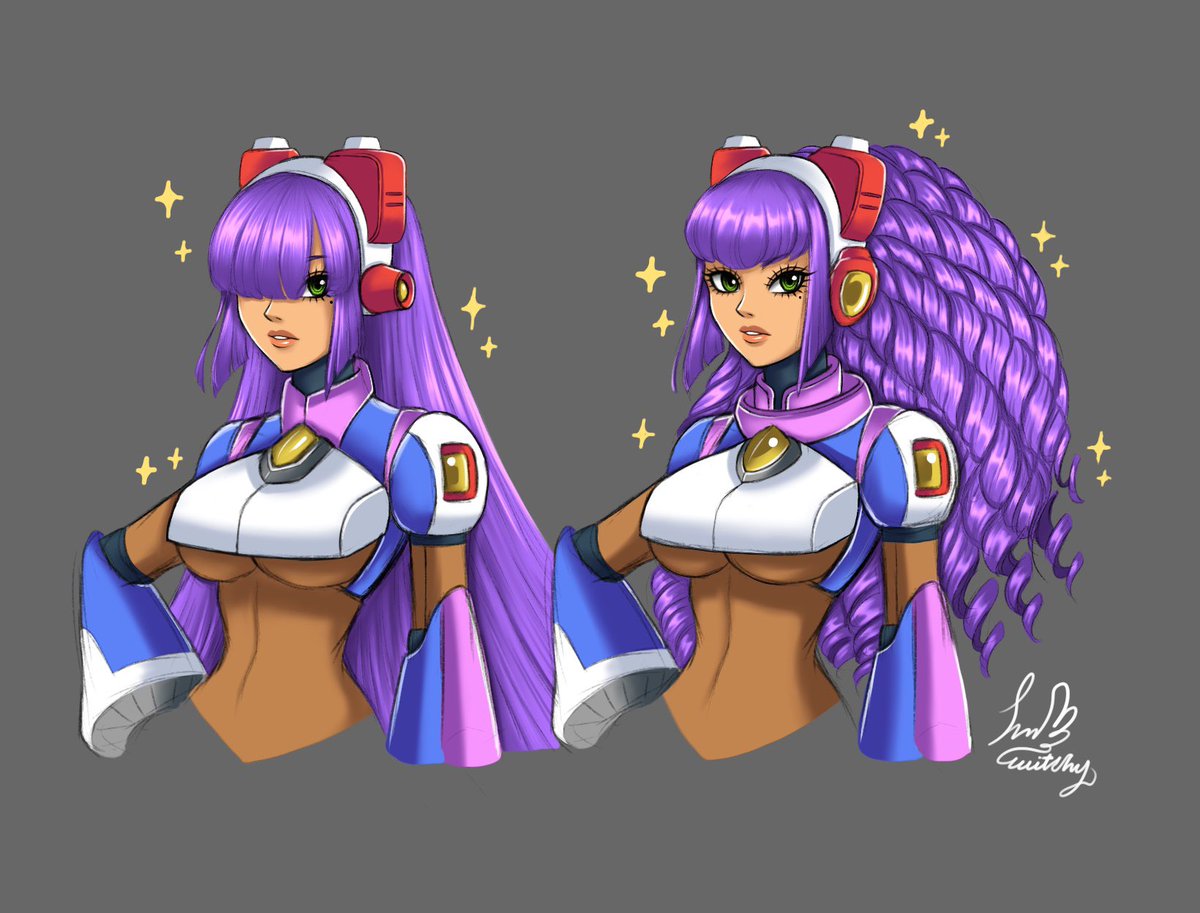 lacrimosa083's tweet photo. Layer's hairstyle✨💜✨

The second image is based on the original layer design where her bangs don't cover her eyes. The third and fourth images I just did some doodles.😋✨ #MegaManX #rockmanx #ロックマンX https://t.co/7yVkQf7z2c