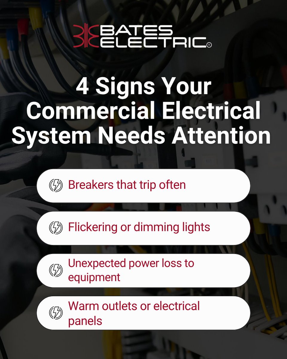 bateselec's tweet photo. Don't wait for electrical failure! A proactive maintenance plan can prevent costly downtime and repairs. Bates Electric will evaluate your systems and ensure you're prepared. #BatesElectric #ElectricalMaintenance #PreventiveMaintenance #CommercialElectrical #FacilityManagement https://t.co/8GumHvB8YN