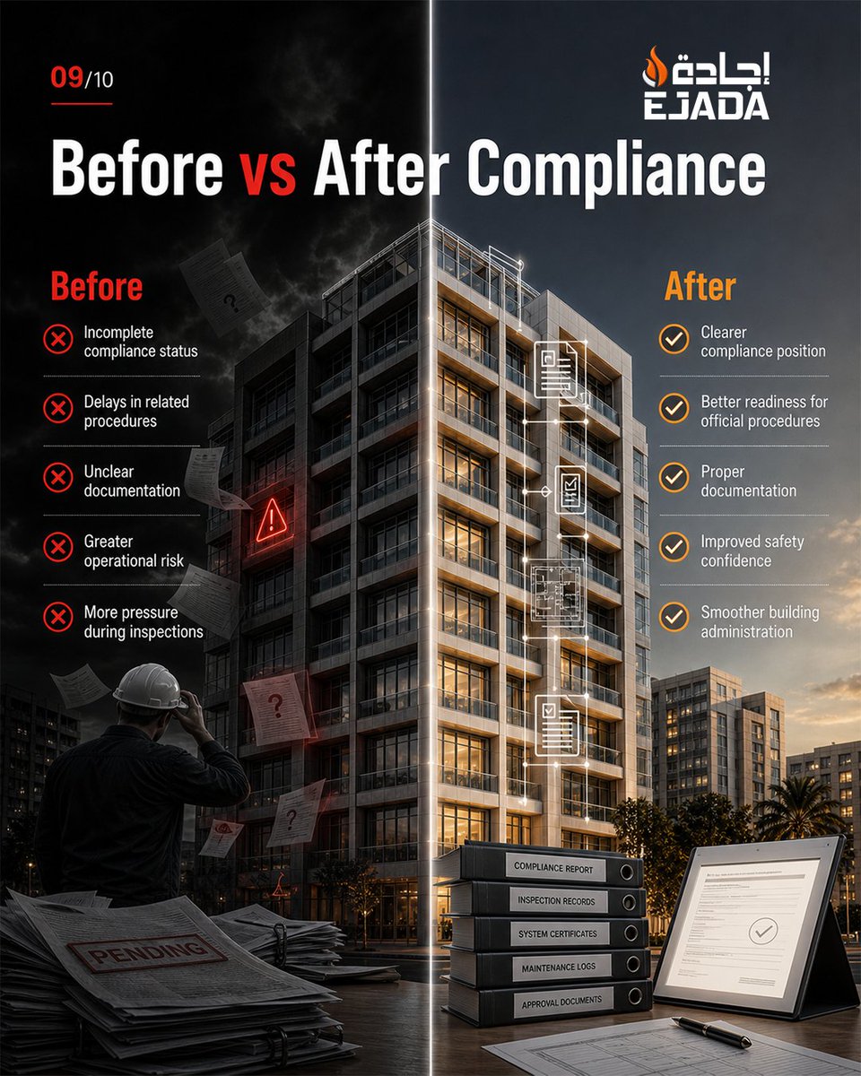 ejadasafety's tweet photo. Need support with an Occupancy Certificate?

Send us your building type and our team will guide you.

#OccupancyCertificate #AbuDhabi #BuildingCompliance #FireSafety #StructuralSafety #EngineeringConsultancy #MePS #AbuDhabiMunicipality #EjadaSafety #EjadaSafetyUAE #EjadaAbuDhabi https://t.co/P81fZKgsBP