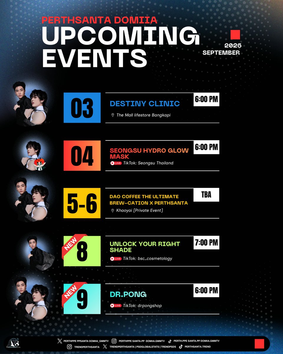 TrendPerthSanta's tweet photo. SEPTEMBER 2026 | PERTHSANTA DOMIIA SCHEDULE

—★ Updated ✨

So many wonderful moments ahead! Let's enjoy every event and keep cheering for PerthSanta together! 🫶

#PerthSanta #เพิร์ธแซนต้า
#PerthTanapon #Santapp
#DOMIIA https://t.co/WyZnE5OkZ7
