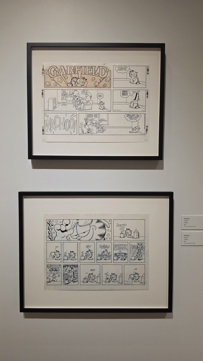 AndrewJ626's tweet photo. Original Garfield sketches and strips drawn by Jim Davis himself on display at the Lucas Museum of Narrative Art. https://t.co/fGVrY92Tez