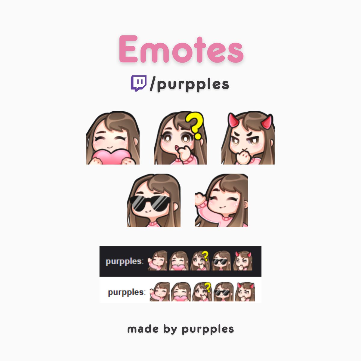 purpplesart's tweet photo. 🌷 Emotes for my channel (˶>⩊<˶) ⋆౨ৎ˚⟡˖ ࣪

#TwitchEmoteArtist #twitchemotes #emoteartist #commission #emotes https://t.co/TPSdysfZCM