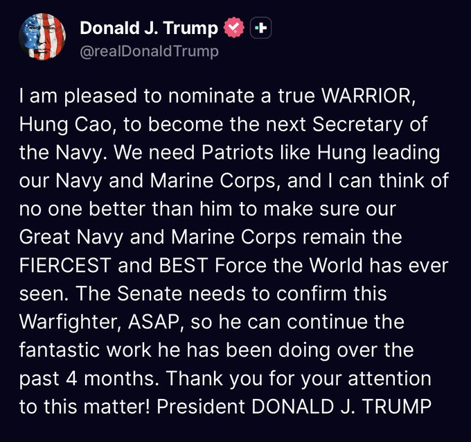 RepJohnMcGuire's tweet photo. @SECNAV  will make an amazing Secretary of the Navy. He is a longtime friend, and after working with him on several important projects, including bringing a Navy ROTC program to Liberty University, I know firsthand he is a man of results. I look forward to seeing all the great work he will accomplish in this new role.