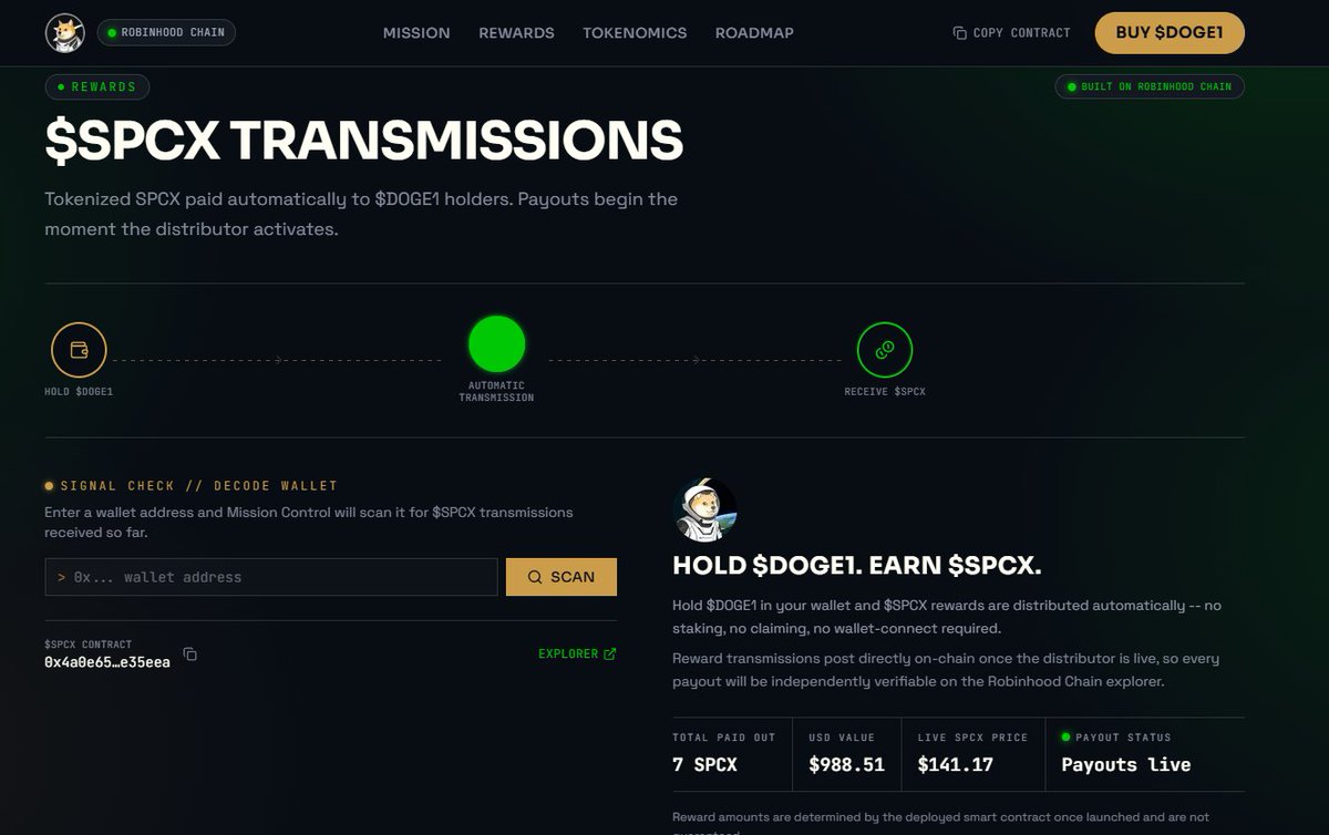 Doge1CoinRH's tweet photo. You can now view your SpaceX rewards on our website below!

https://t.co/qJnAN47vY4

Tax is 1/1 with 100% rewards flowing to holders https://t.co/lWcBiCqrVJ