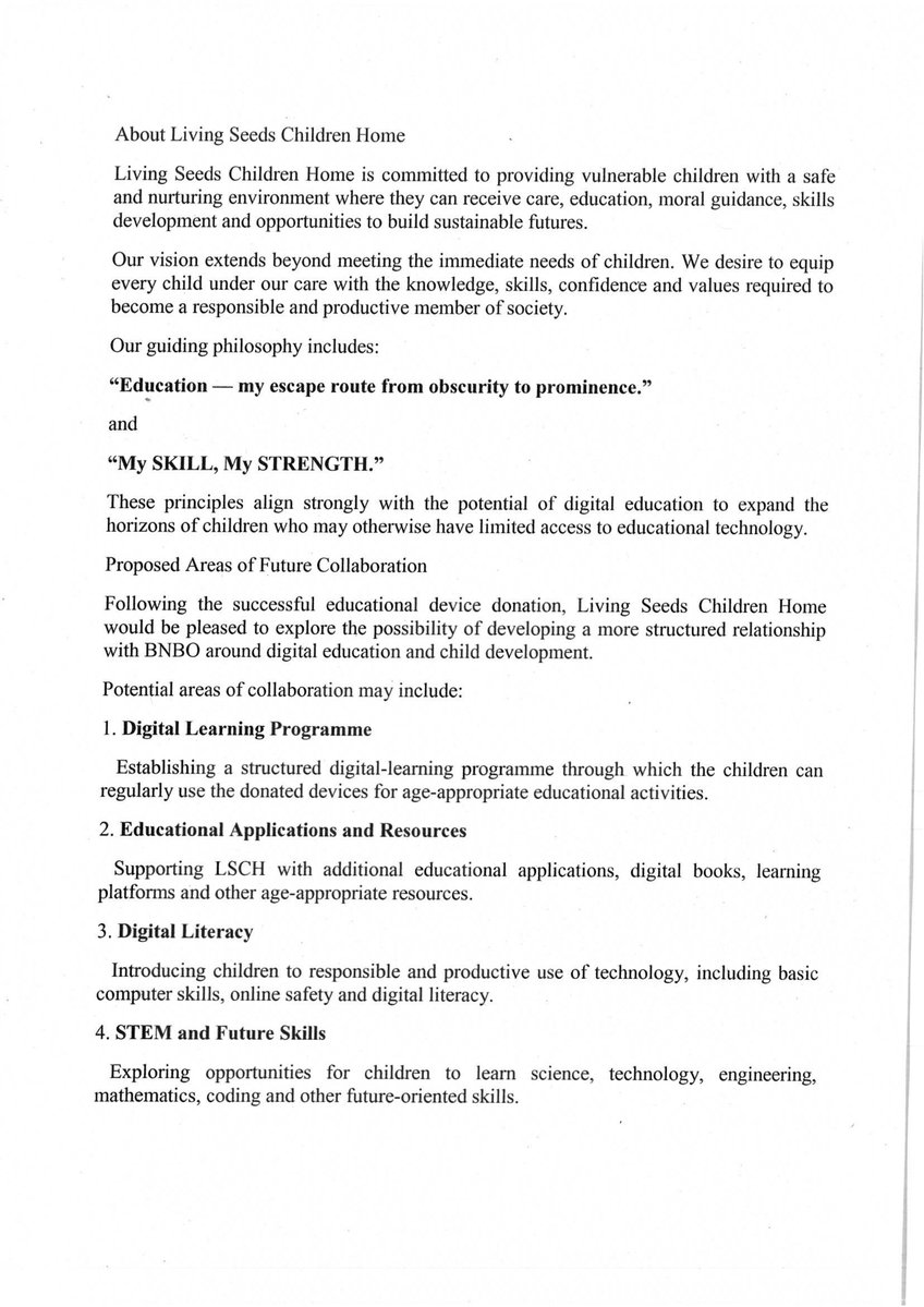 BNBOBNB's tweet photo. We just received this official letter from Living Seeds Children Home. ❤️

What started with 5 tablets has become something much bigger: giving these kids access to digital education and new opportunities.

Seeing the orphanage recognize the impact of the donation means a lot to the entire BNBO community.

A big thank you to @GiggleAcademy for building educational tools that these kids can now use to learn, explore and grow. 📚🌍

This is what BNBO is about. Turning crypto into real opportunities for real people.

And we’re only getting started. 🧡