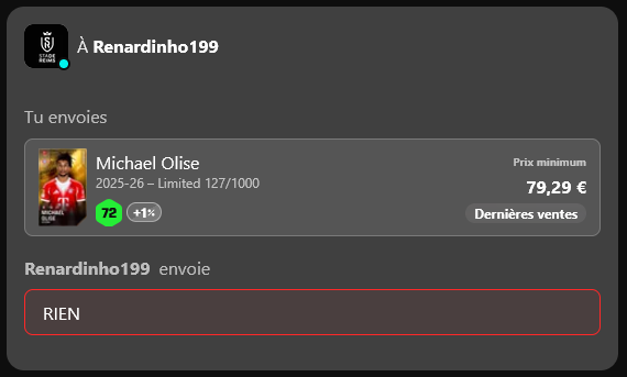 packfeverTCG's tweet photo. 🚨 HERE WE GO! 🚨

ANOTHER claim live on Packfever
Packfever → Sorare ✅

Sdr199 pulled Michael Olise (FC Bayern München 🇩🇪) T0 Classic in-game
→ real Sorare card now delivered to the player's wallet 🔴⚪

The bridge works.

Done deal.

#Sorare #Packfever https://t.co/zuvtVHBAc6