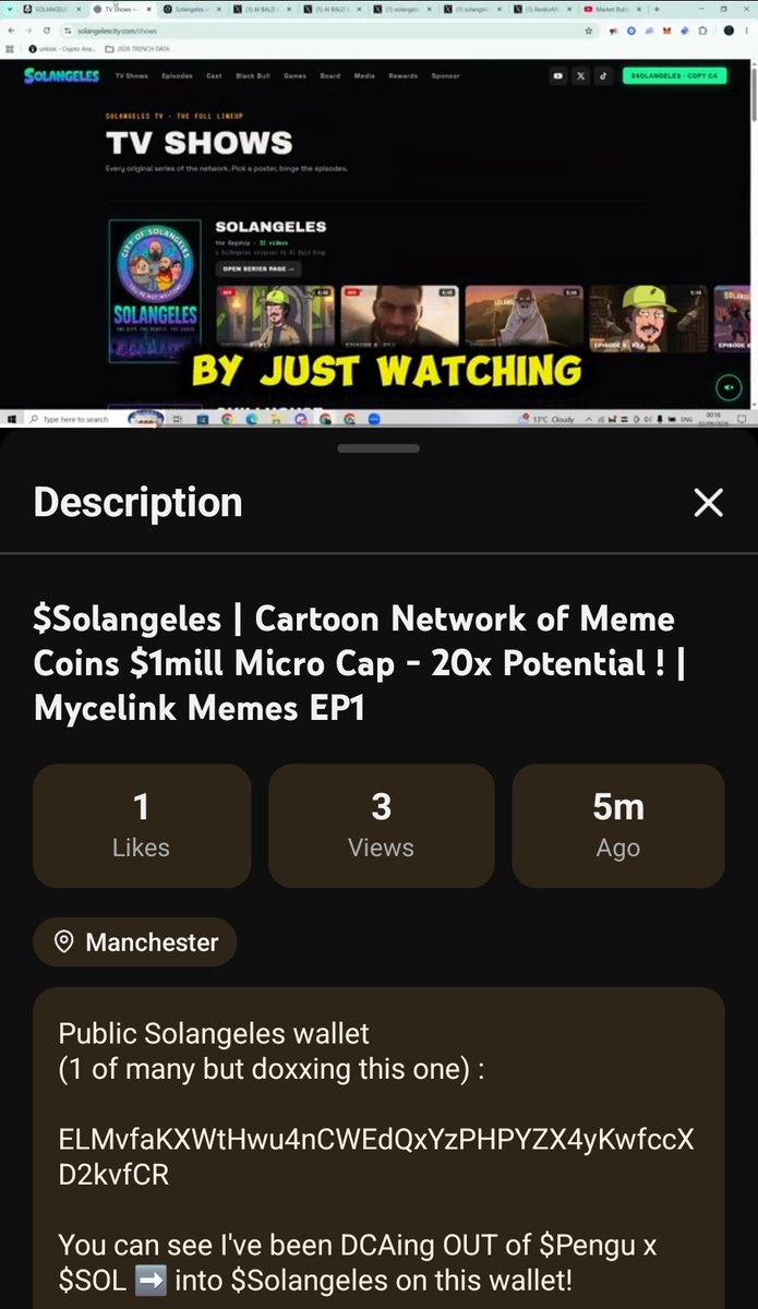 mycelink's tweet photo. Just uploaded a 30min deep dive into $1mill MICRO Cap GEM $Solangeles - The Cartoon Network of meme coins!

https://t.co/folzA2aWn6

1st on 🌏 to drop a long form investment thesis on $solangeles !😎

Hope the team see this + big them up : @solangelestv @aibaldking 

#Solangeles https://t.co/az2my7XaxO
