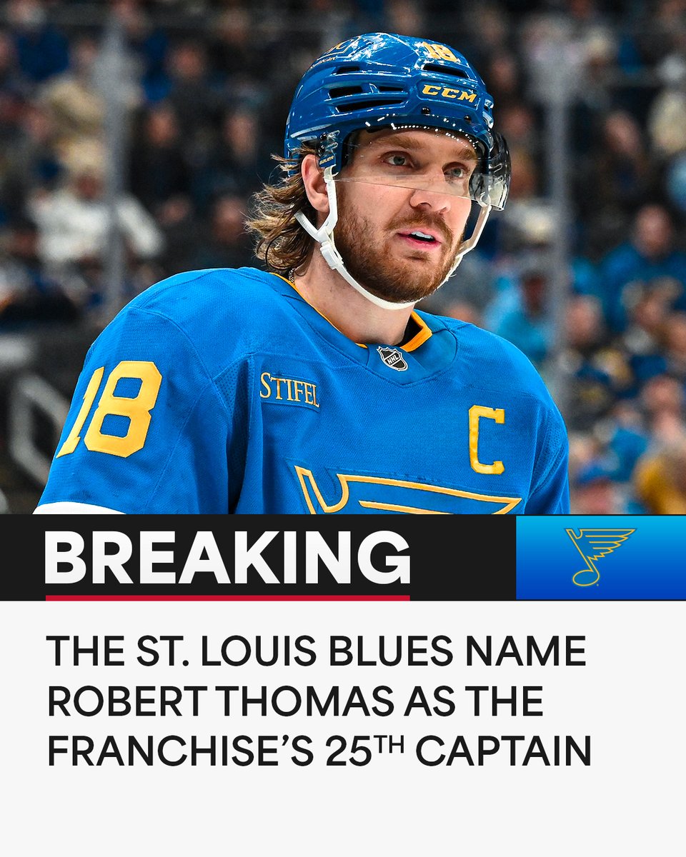 NHL's tweet photo. CAPTAIN THOMAS 🫡

The @StLouisBlues have appointed Robert Thomas as their new captain! https://t.co/LrPJmnuQuB