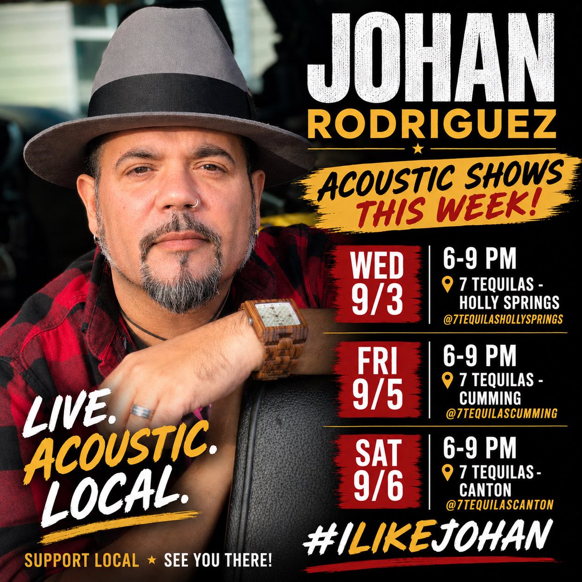 ilikejohan's tweet photo. SHOWS THIS WEEK!
Come hang, grab some food &amp; drinks, and listen to some live acoustic music!
Hope to see you out!♥️#ilikejohan #acousticmusic #livemusic #supportlocal https://t.co/bQDp4olIBG