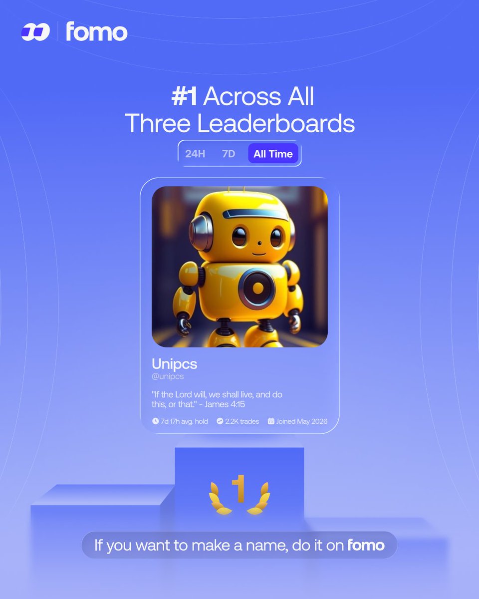 fomo's tweet photo. Big congrats to @theunipcs for reaching #1 across all three leaderboards on fomo last week.

If you want to make a name, do it on fomo. https://t.co/XJUbUdi5nv