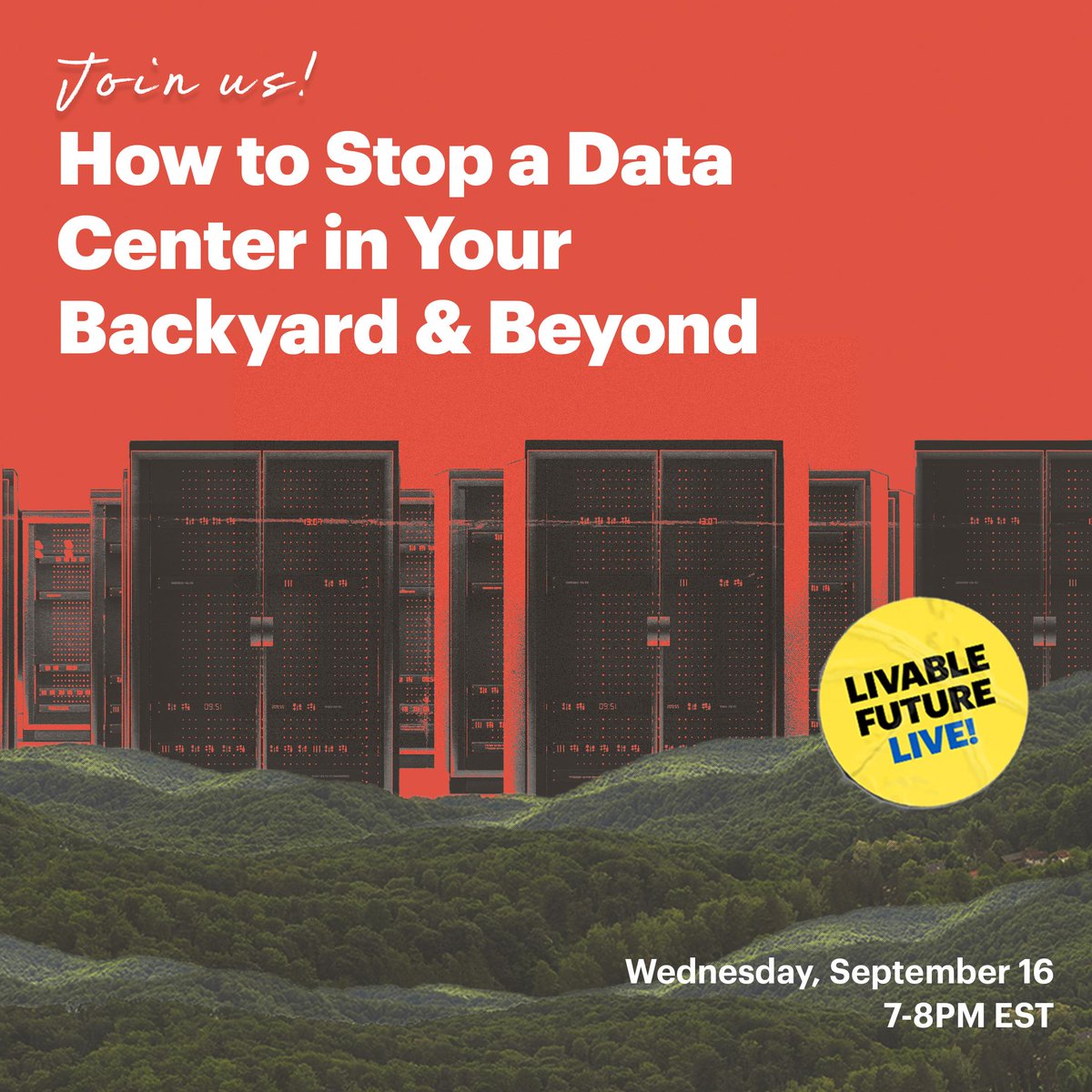 foodandwater's tweet photo. Tired of Big Tech spiking your water and energy bills? Us too. For this month’s Livable Future Live, we’re talking local, state and national strategies in the fight for a moratorium on AI data centers. Join us on September 16 at 7PM ET: https://t.co/R11yXFwGN2 https://t.co/YwMcVZ1Kcm