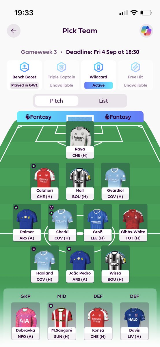 FPLJack4's tweet photo. @athemved Main debate is gibbs-white and Sangare or Szobo and 6.5m. Thoughts and who is the best 6.5 on wildcard https://t.co/2AxBRI3e7N