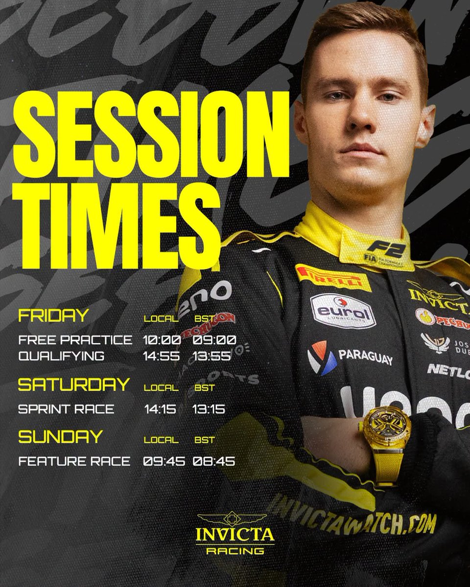 GeorgeBalmaF1's tweet photo. ⚠️Este fin Semana 🏁 #raceweek
#F2 #Formula2 #Monza
#F2 #ItalianGP 🇮🇹 @JoshuaDuerksen1 🇵🇾 ⏰HORARIOS PARAGUAY 🇵🇾
📆 Viernes 04/Set
Práctica libre – 5:00hs
Clasificación – 09:55hs
📆 Sábado 05/Set
Carrera #F2Sprint–9:15hs
📆 Domingo 06/Set
Carrera Principal 🏁 – 4:45hs https://t.co/ptCvT7pd2Z
