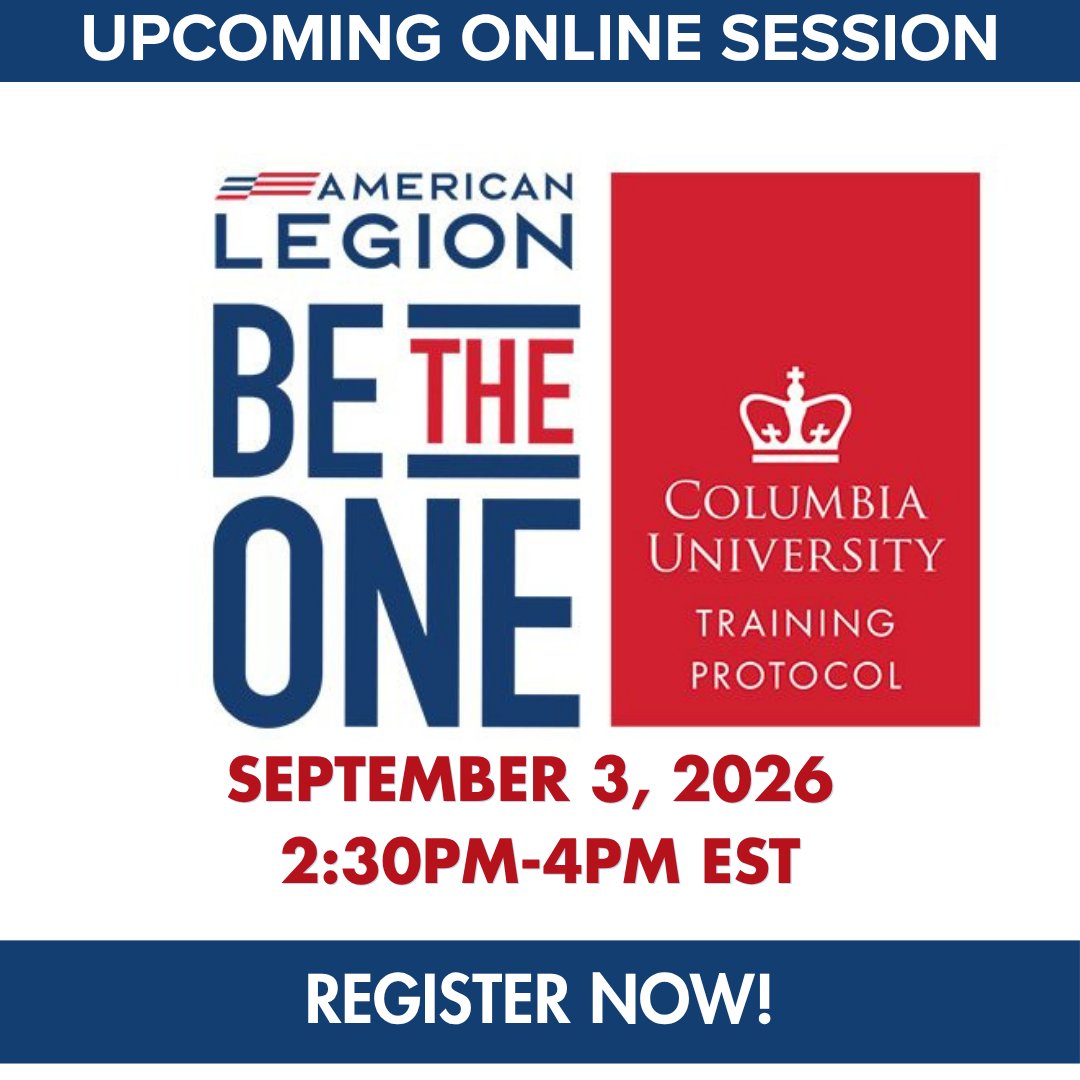 AmericanLegion's tweet photo. Supporting veteran mental health starts with awareness and action. We're hosting our next virtual session, Thursday, September 3rd.

The American Legion's #BeTheOne training in partnership with Columbia University provides practical guidance on recognizing warning signs, starting meaningful conversations, and connecting veterans to the support they need.

This session is designed for leaders, community members, and advocates who want to make a real impact.

Register now: https://t.co/1tbVT0kybr