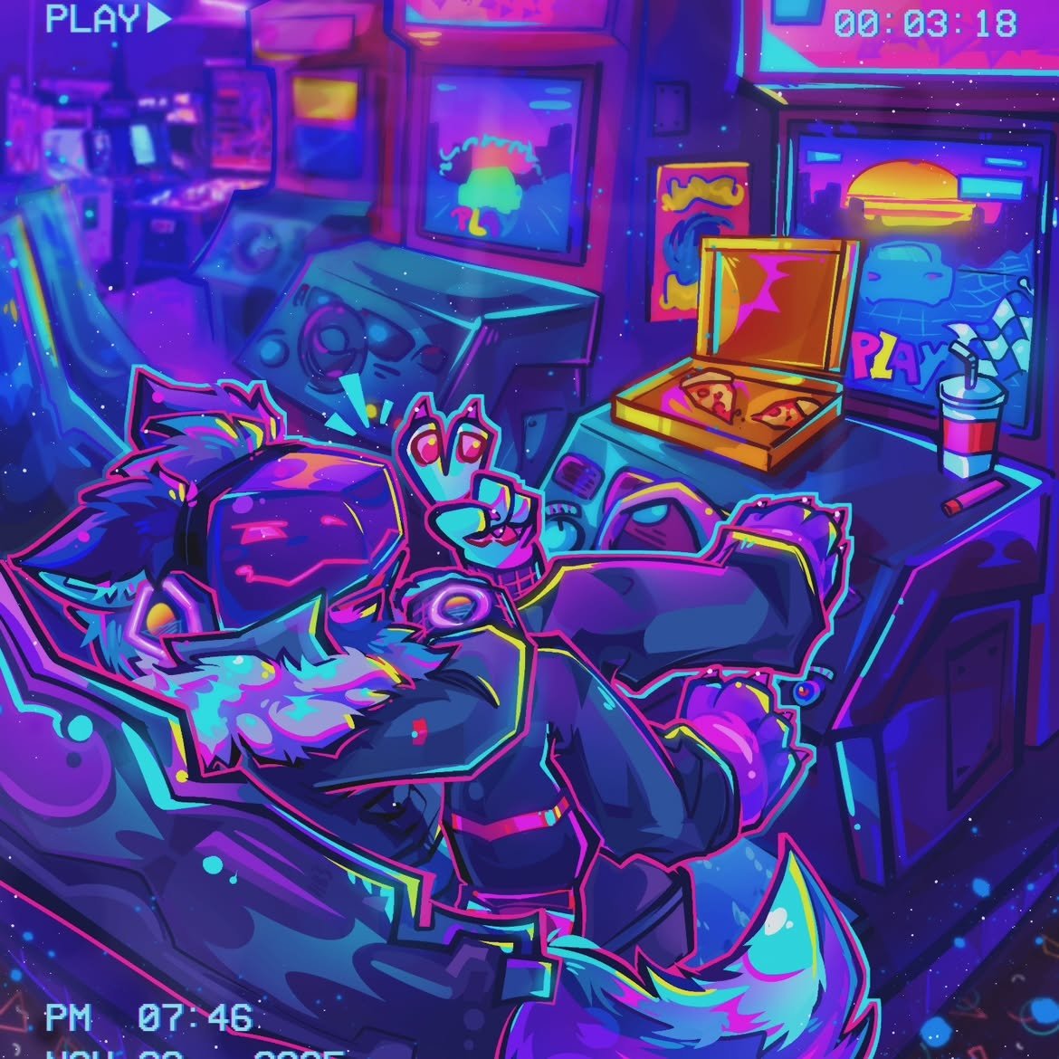 itsblushdiary's tweet photo. Commission complete💜

Loved working on this vibrant commission! The neon arcade setting, colorful lighting, and cozy gaming-night vibe made this piece so much fun to bring to life 🎮🍕🌈

#furry #FurryOCs #FurryCharacters #FurryArt https://t.co/ebOUtRhwXg