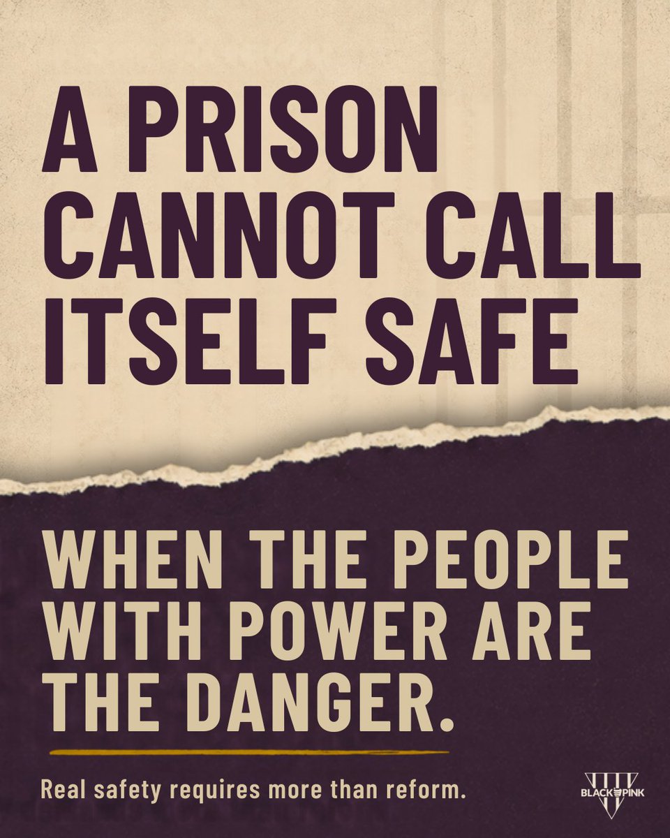 BLACKandPINKorg's tweet photo. A prison cannot call itself safe when the people with power are the danger.
From California to Omaha, incarcerated people continue to report abuse, mistreatment and unchecked power. Our people deserve safety. Our people deserve more than another promise of reform.
#BlackAndPink https://t.co/K5kHRYLzHh
