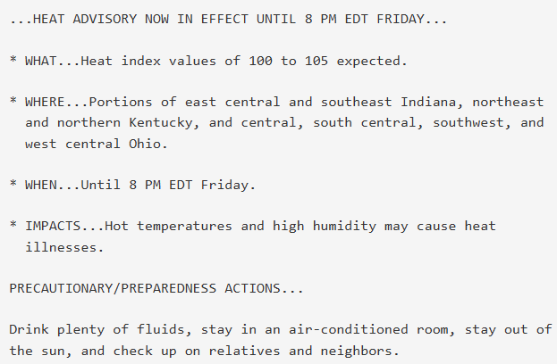 bcohioEMA's tweet photo. 9/2/2026 @ 2:38 pm - @NWSILN has extended the Heat Advisory for Butler County from now until 8:00 pm on Friday Sept. 4th https://t.co/4DQtTWPHSs