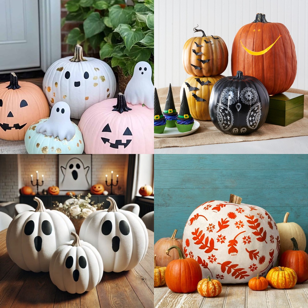 Sablewyn's tweet photo. No-carve cuteness overload!👀
Pastel jack-o-lanterns, surprised ghost pumpkins &amp; a fancy owl? Yes please. Proof you can do spooky without the mess. 
➡️Which one would be on your porch?🎃👻
#HalloweenDIY #PumpkinDecor #Sablewyn https://t.co/D7dUtSVIfM