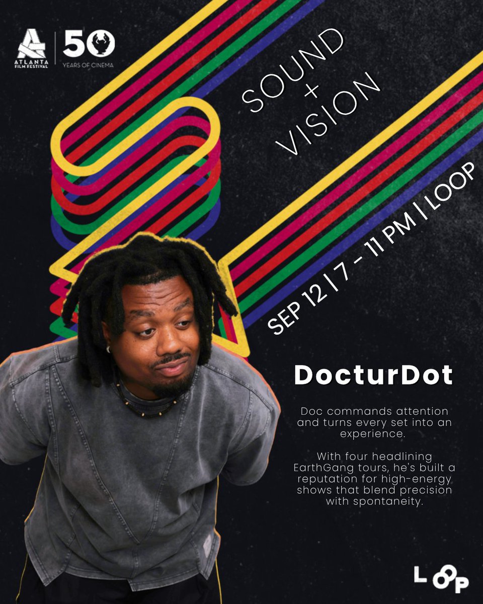 atlantafilmfest's tweet photo. @EarthGang's DocturDot (@WowGr8Deluxe) brings his lively solo performance to SOUND + VISION this September at LOOP. Come for the set and stay for immersive art installations and film.

Get tickets: https://t.co/rHpELqhfzZ https://t.co/vDSfpAVHBq