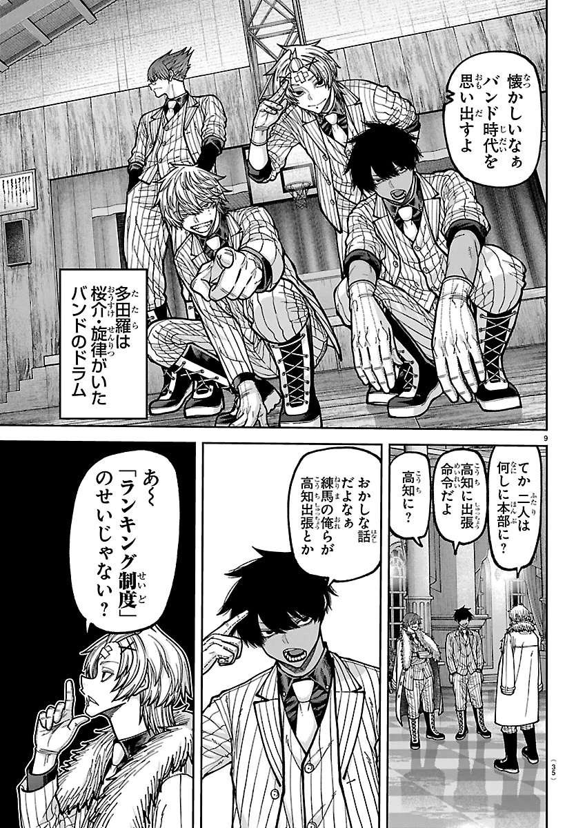 whynotYuan's tweet photo. TGAK Chap 283 Spoiler ‼️
.
Tatara: By the way, what are you two doing at the main headquarters?

Ousuke: We got orders to go on a business trip to Kochi. Pretty damn ridiculous, huh? We’re members of the Nerima Branch, yet we’re being sent all the way to Kochi.

Tatara: Ah~ Isn’t that because of the “Ranking System”? Apparently, Momo members in Momo Corp. who are popular in the nationwide popularity poll… get sent on business trips all across the country, right? From the media department’s perspective, they want to send popular Momos to different regions… probably as a way to promote the Momotaro Agency. That way, they’ll get both publicity and sponsorship money. These days, being able to win over young people is a huge advantage, after all. I hear they’re even planning to set up a fan club.

Ousuke: What a load of bullshit.

Tatara: Tsukuyomi and Ousuke ranked 8th in the popularity poll… You two really are popular, huh?

Ousuke: Who the hell cares about that crap? The Momotaro Organization has been starting to smell like some cheap entertainment business lately. It’s a damn nuisance.

Tsukuyomi: Well, anyway, we get to fight Oni all across the country, so I don’t mind.

Tatara: Come to think of it, the guy dominating the #1 spot is Juubei. This popularity ranking gets updated every single day, too. It’s actually pretty interesting to watch.

Ousuke: You’ve always been way too damn accepting of everything, haven’t you?

Tatara: If you’re a drummer, you’ve gotta have a broad and open-minded heart.

Ousuke: What’s wrong, Tsukuyomi?

Tsukuyomi: Take a look at the guy ranked 10th.