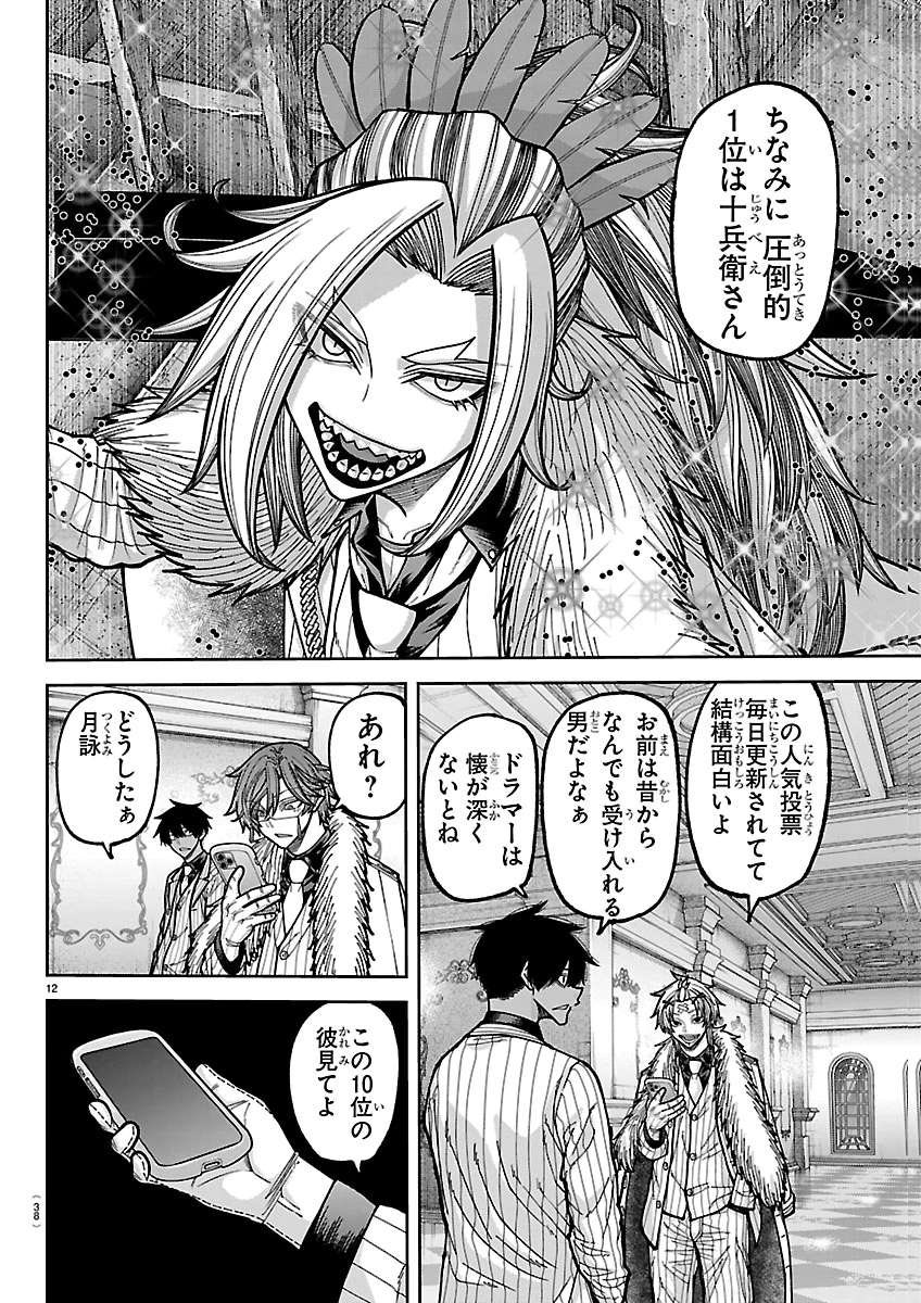 whynotYuan's tweet photo. TGAK Chap 283 Spoiler ‼️
.
Tatara: By the way, what are you two doing at the main headquarters?

Ousuke: We got orders to go on a business trip to Kochi. Pretty damn ridiculous, huh? We’re members of the Nerima Branch, yet we’re being sent all the way to Kochi.

Tatara: Ah~ Isn’t that because of the “Ranking System”? Apparently, Momo members in Momo Corp. who are popular in the nationwide popularity poll… get sent on business trips all across the country, right? From the media department’s perspective, they want to send popular Momos to different regions… probably as a way to promote the Momotaro Agency. That way, they’ll get both publicity and sponsorship money. These days, being able to win over young people is a huge advantage, after all. I hear they’re even planning to set up a fan club.

Ousuke: What a load of bullshit.

Tatara: Tsukuyomi and Ousuke ranked 8th in the popularity poll… You two really are popular, huh?

Ousuke: Who the hell cares about that crap? The Momotaro Organization has been starting to smell like some cheap entertainment business lately. It’s a damn nuisance.

Tsukuyomi: Well, anyway, we get to fight Oni all across the country, so I don’t mind.

Tatara: Come to think of it, the guy dominating the #1 spot is Juubei. This popularity ranking gets updated every single day, too. It’s actually pretty interesting to watch.

Ousuke: You’ve always been way too damn accepting of everything, haven’t you?

Tatara: If you’re a drummer, you’ve gotta have a broad and open-minded heart.

Ousuke: What’s wrong, Tsukuyomi?

Tsukuyomi: Take a look at the guy ranked 10th.