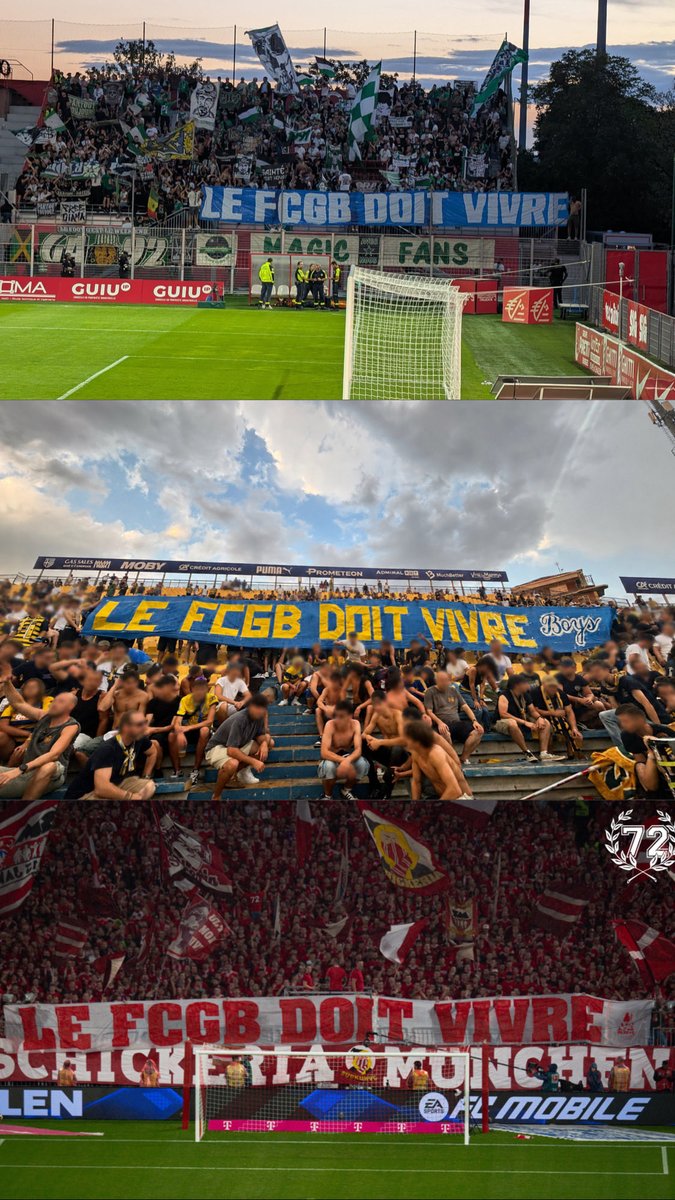 ub87officiel's tweet photo. En ces temps difficiles et incertains, il est toujours bon de pouvoir compter sur des messages de soutien et sur ses amis. 

Aux 4 coins de l’Europe, un seul message: 

LE FCGB DOIT VIVRE ! 

Merci, Danke, Grazie, Eskerrik Asko, Thanks ! https://t.co/2xAjt1TjPr