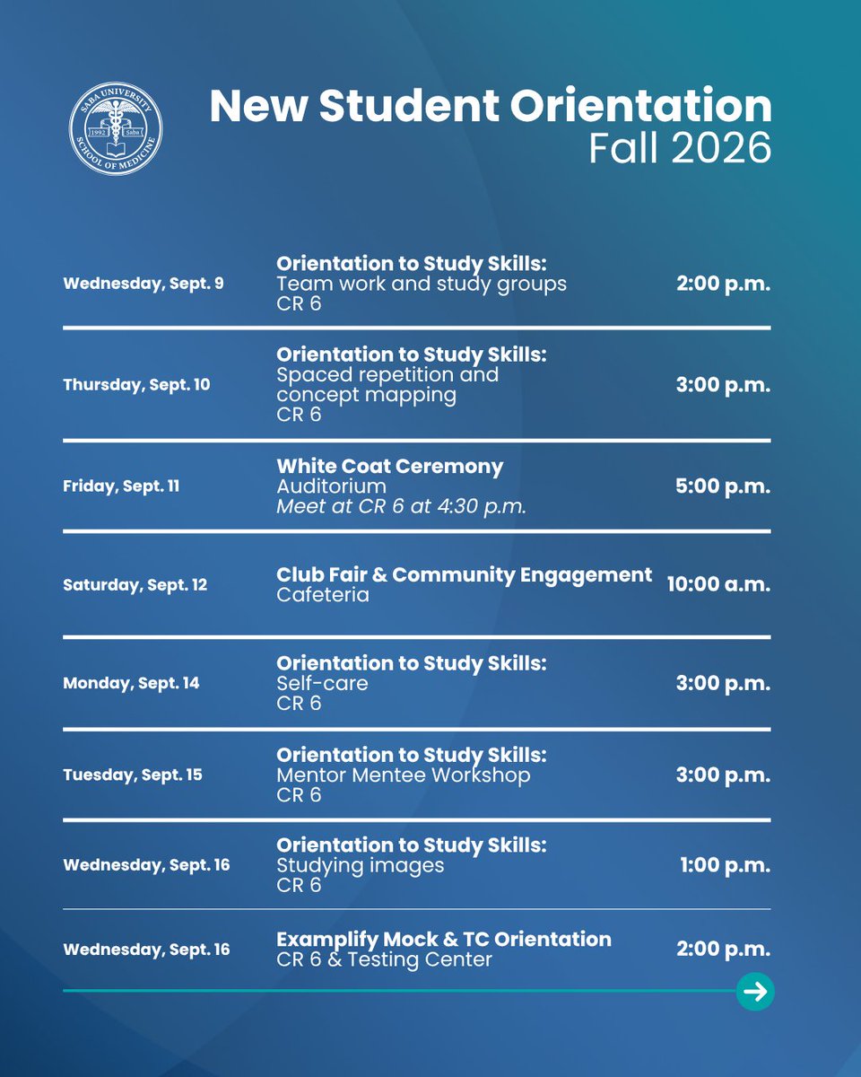 sabamedschool's tweet photo. The Fall semester is almost here! 🩺💙

We’re excited to welcome our new students to #SabaMedSchool. 

Check out our #MedSchool orientation activities and get ready to start your journey with the #SUSOM community! https://t.co/NYh6B6JuC4