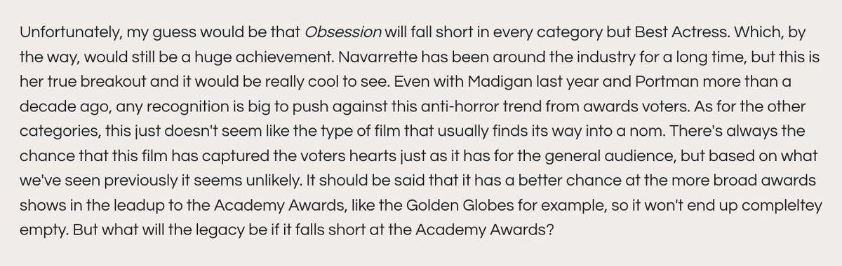 rogueeyemedia's tweet photo. Here's an excerpt from Alex Schlerf's article about Obsession's awards chances where he gives his guess on where the film is nominated... check out the full piece now!
https://t.co/6lCLRkB8CI
-
#obsession #indenavarette #oscars #movies #fyp https://t.co/IvWA99ahAF