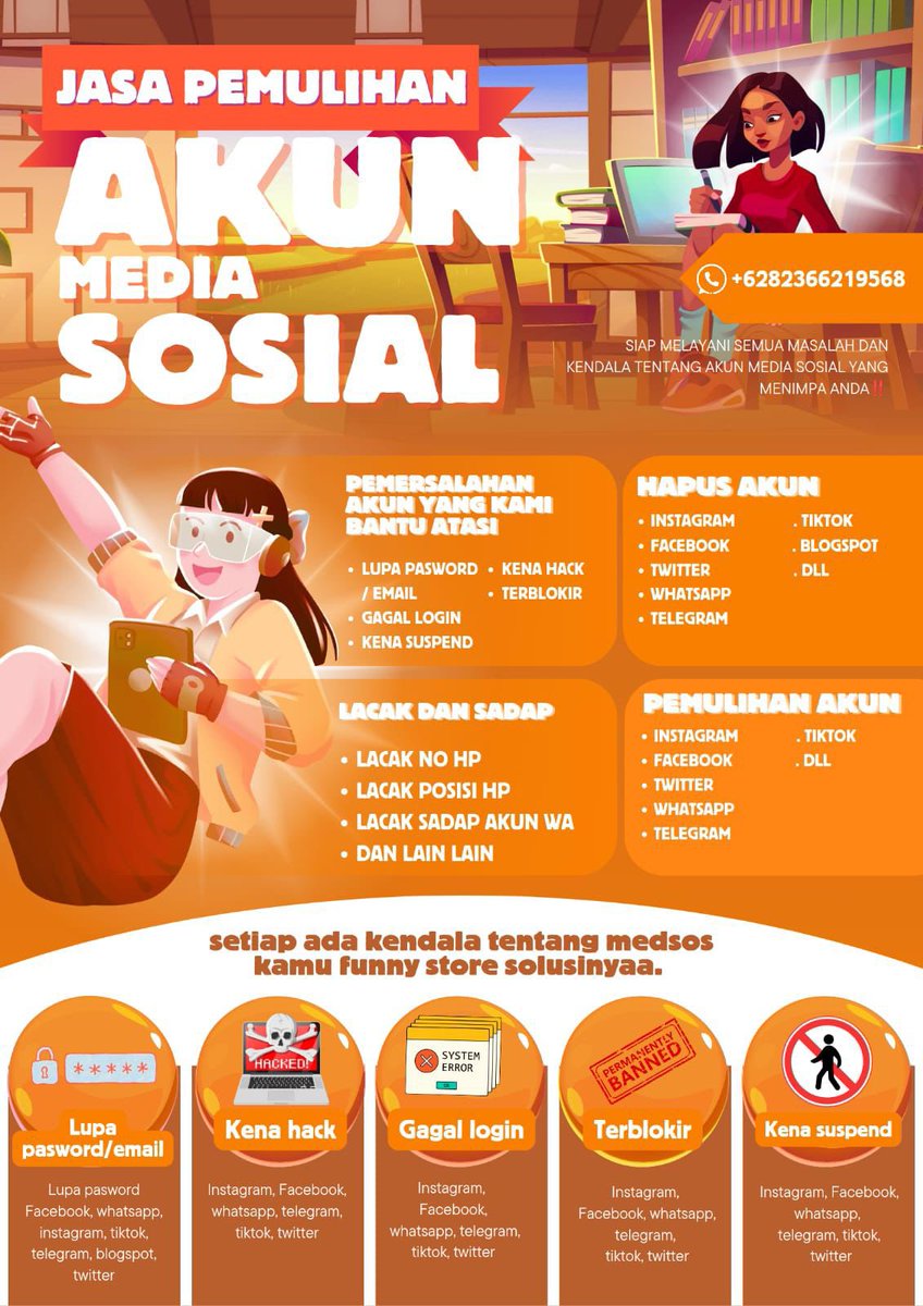pulzih's tweet photo. Menyediakan Pemulihan Akun, Hack Akun, Hapus Akun, Sadap WhatsApp &amp; Lacak Lokasi | Instagram | Facebook | Tiktok | WhatsApp &amp; Lainnya✨

= Akun Terhalang Kode login / A2f
= Akun Terkunci / Di Hack
= Akun Yang di Tangguhkan / Akun Terblokir

Trusted &amp; Full Testi | Wa Di Bio Aku🫶🏻 https://t.co/ujaAPT1Rn6