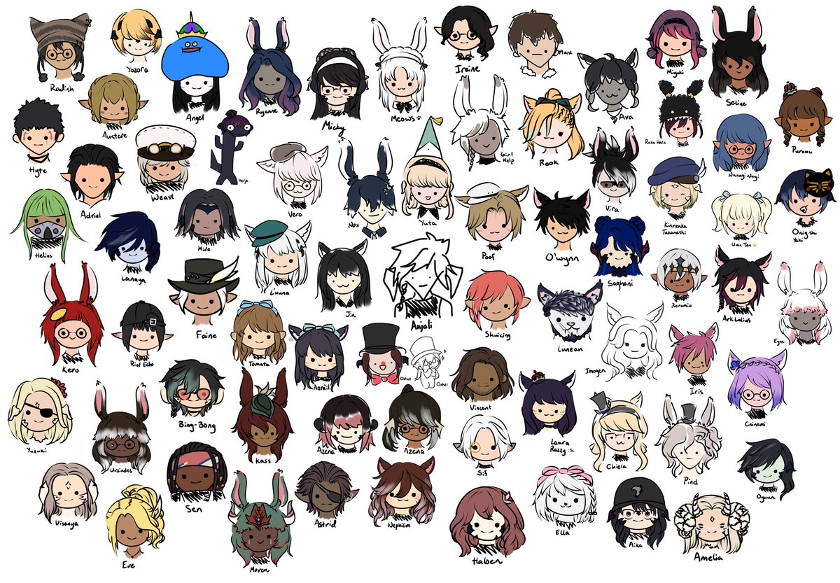 yinsanyun's tweet photo. during kefka prog, i drew a total of 71 unique wols, thank you to everyone who shared their wols for me to draw! seeing everyone’s characters has always been my favorite part of ffxiv and it was a great time doodling so many in these past 3 months! https://t.co/TNLtmXvH7g