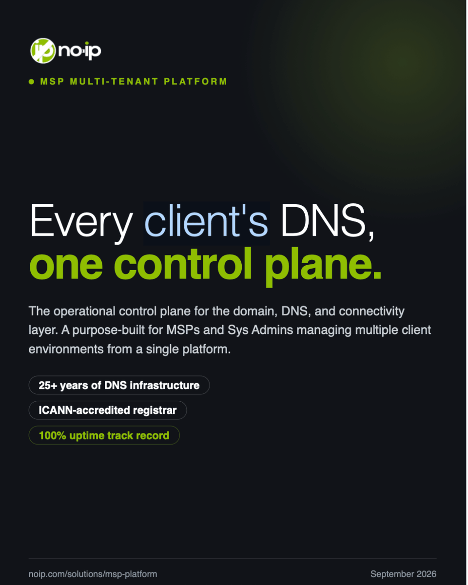 NoIPcom's tweet photo. "Which registrar holds this client's domain?" shouldn't be a question you're answering mid-incident.

Swipe to learn more. 

To register for the free webinar, see the link in our comments 

#MSP #ITAdmin #DNS https://t.co/iJtDGgi7eT