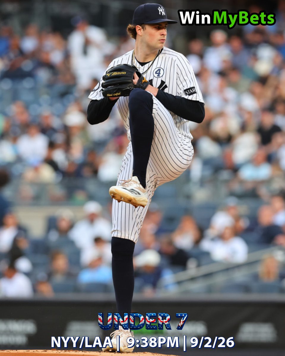 winmybets's tweet photo. MLB Free Pick🚨

(9/2/26) | 9:38 PM ET
New York Yankees vs Los Angeles Angels

NYY/LAA Under 7

21+ | Gamble Responsibly. 1-800-GAMBLER

#MLB #FreePicks https://t.co/iZflNs2uvs