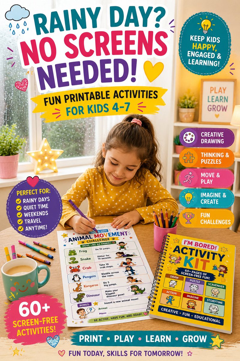 st20k2's tweet photo. Looking for something fun to do on a rainy day? βπ Keep kids ages 4β7 busy with creative, screen-free printable activities they can enjoy at home.
π Get the full kit: https://t.co/1DrxUJDxYb
#ScreenFreeKids #kidsplayideas #homeschooling #playathome #playbook https://t.co/sotc7plBLH