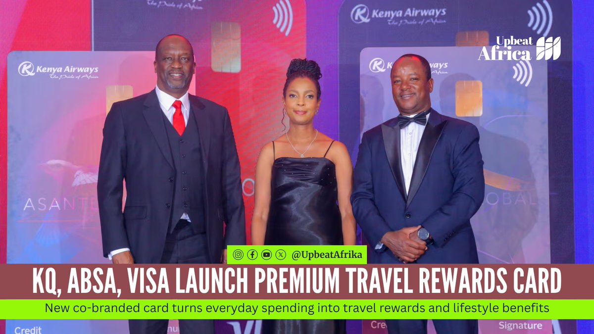 UpbeatAfrika's tweet photo. Kenya Airways, Absa Bank Kenya, Visa have partnered to launch the Asante Global Card, a premium travel-focused credit card designed to connect everyday spending with airline rewards &amp; travel experiences

More: https://t.co/GlwxkPOtO5

#UpbeatAfrica #UpbeatBrief #UpbeatMagazine https://t.co/3O9puiT282