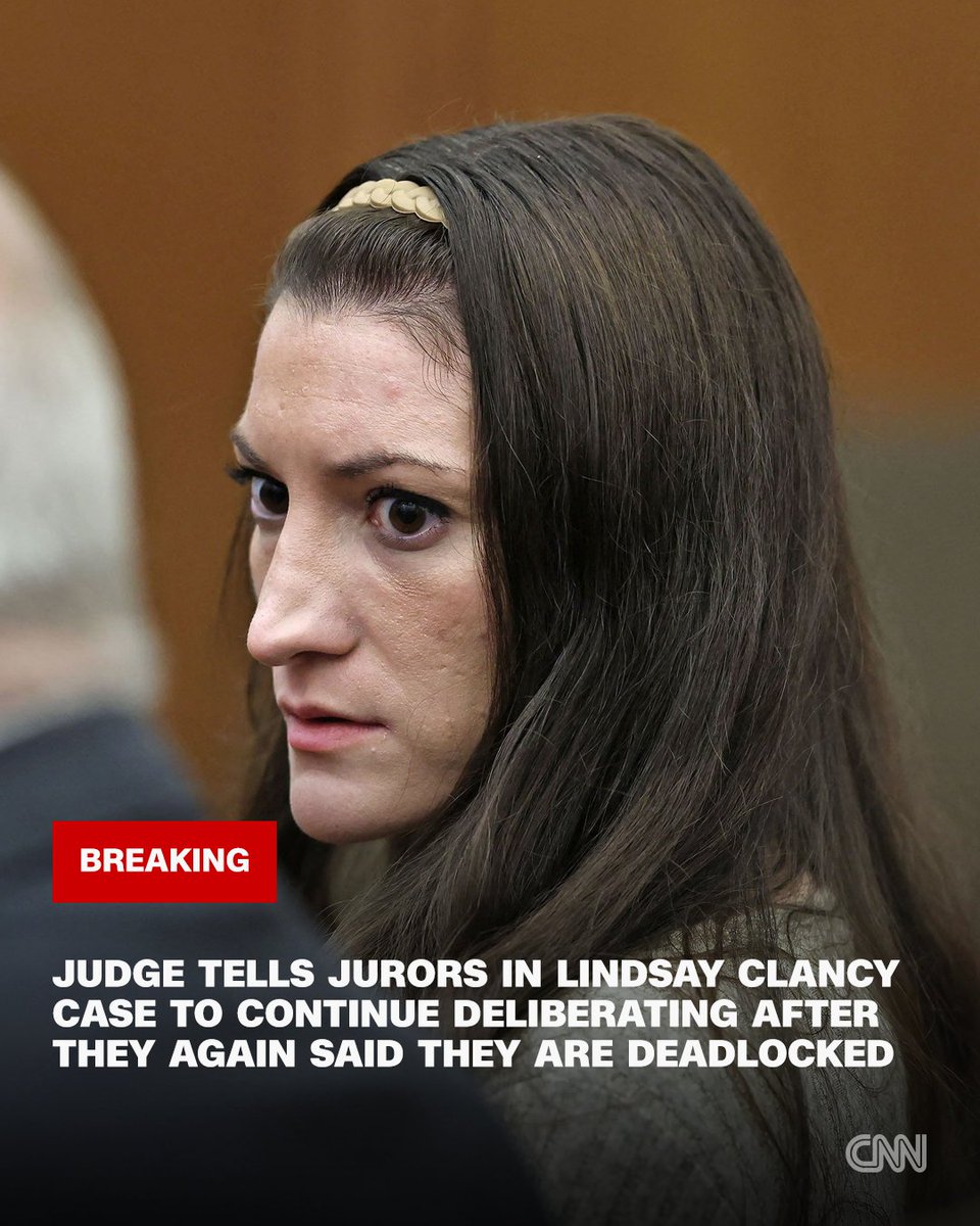 CNN's tweet photo. The jury in Lindsay Clancy's murder trial again said they are deadlocked. The judge then instructed jurors to resume deliberations. https://t.co/vEqXbXIg71 https://t.co/Aa8q0t8i3I