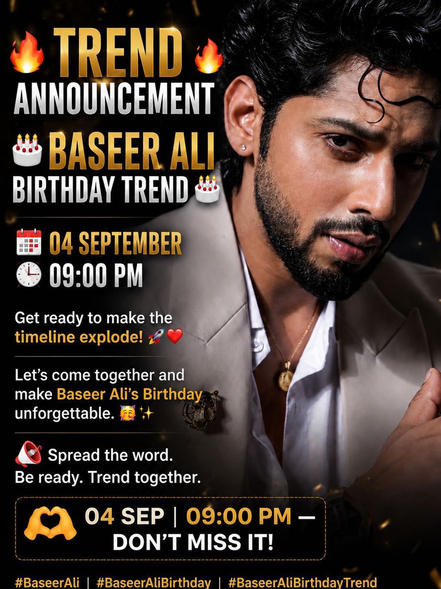 alwaysbehappy77's tweet photo. Announcement 🔊🔊

We are doing a trend for baseer on 4th September,9 PM

I request every baseer fan to participate for celebrating his birthday 🎉 

#BaseerAli #BaseerSquad https://t.co/LUqrQ1T2Hy