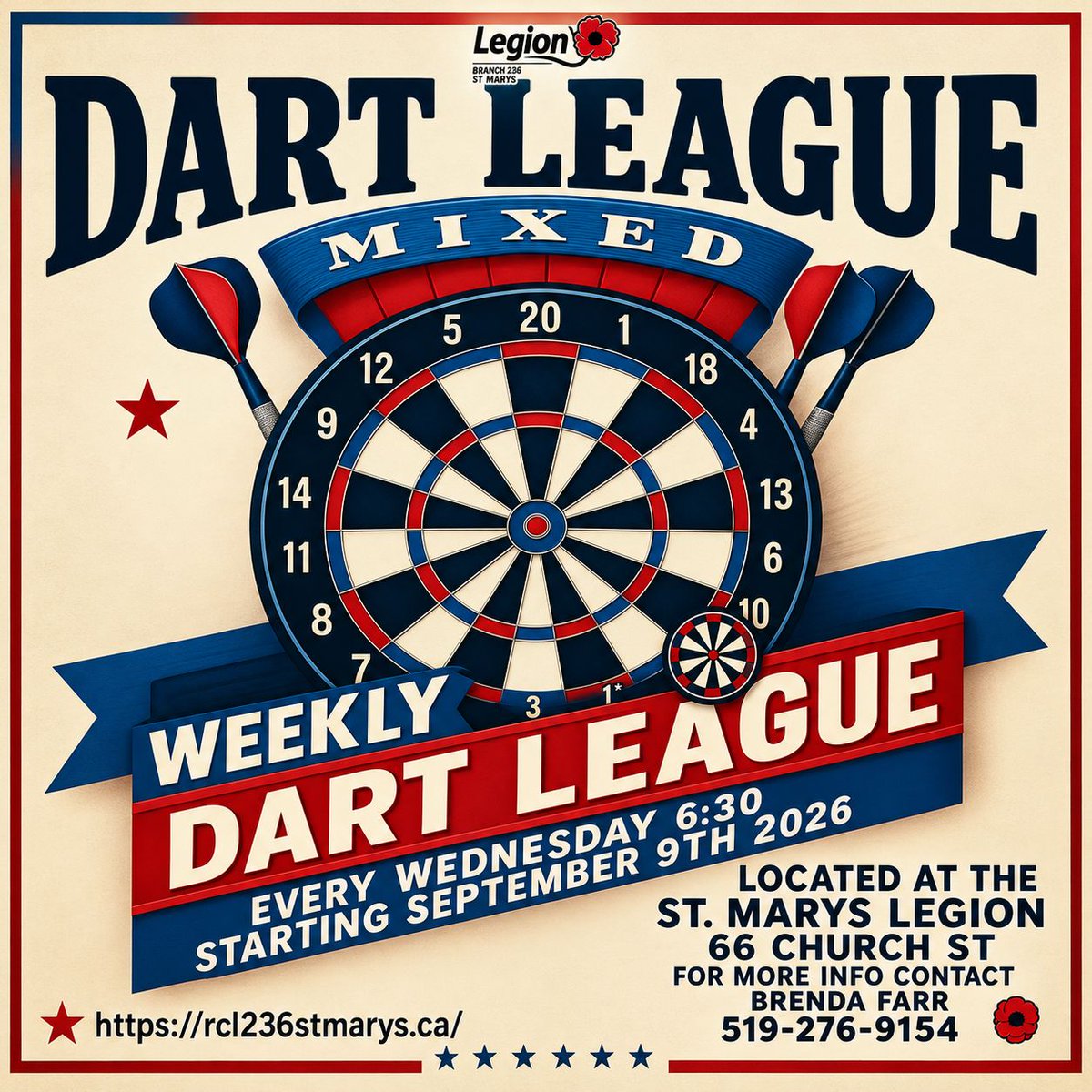 RCL236StMarys's tweet photo. Looking to get out and have some fun Wednesday evenings?
Starting back up Sept 9th is mixed darts at the legion
You do not need to be a member to play
#RCL236 $StMarysON #Darts https://t.co/FoK2yVGuZ1