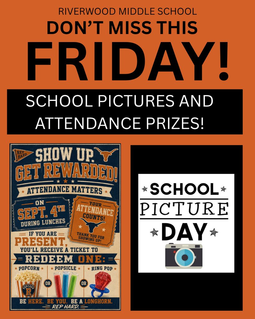 HumbleISD_RMS's tweet photo. Don't miss this FRIDAY!  Sept 4th is Picture Day and Attendance Awards!  You must be present to win! https://t.co/Kq7jwBrtlR