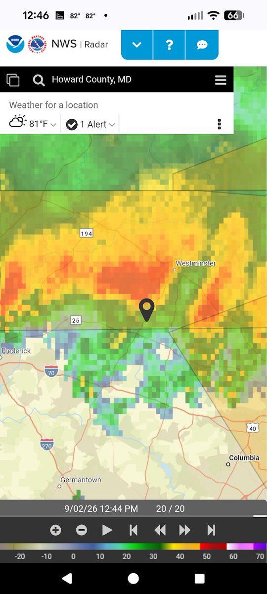 HogansWar's tweet photo. @epawawx Yeah, was at the gym with this dog rolling into Westminster MD (Carroll Co). Thought my house was going to get hammered a few miles to the south. Wife said it rained, got a little windy, then the sun came out. Outflow clear in the data. https://t.co/sh4u1hyfIb