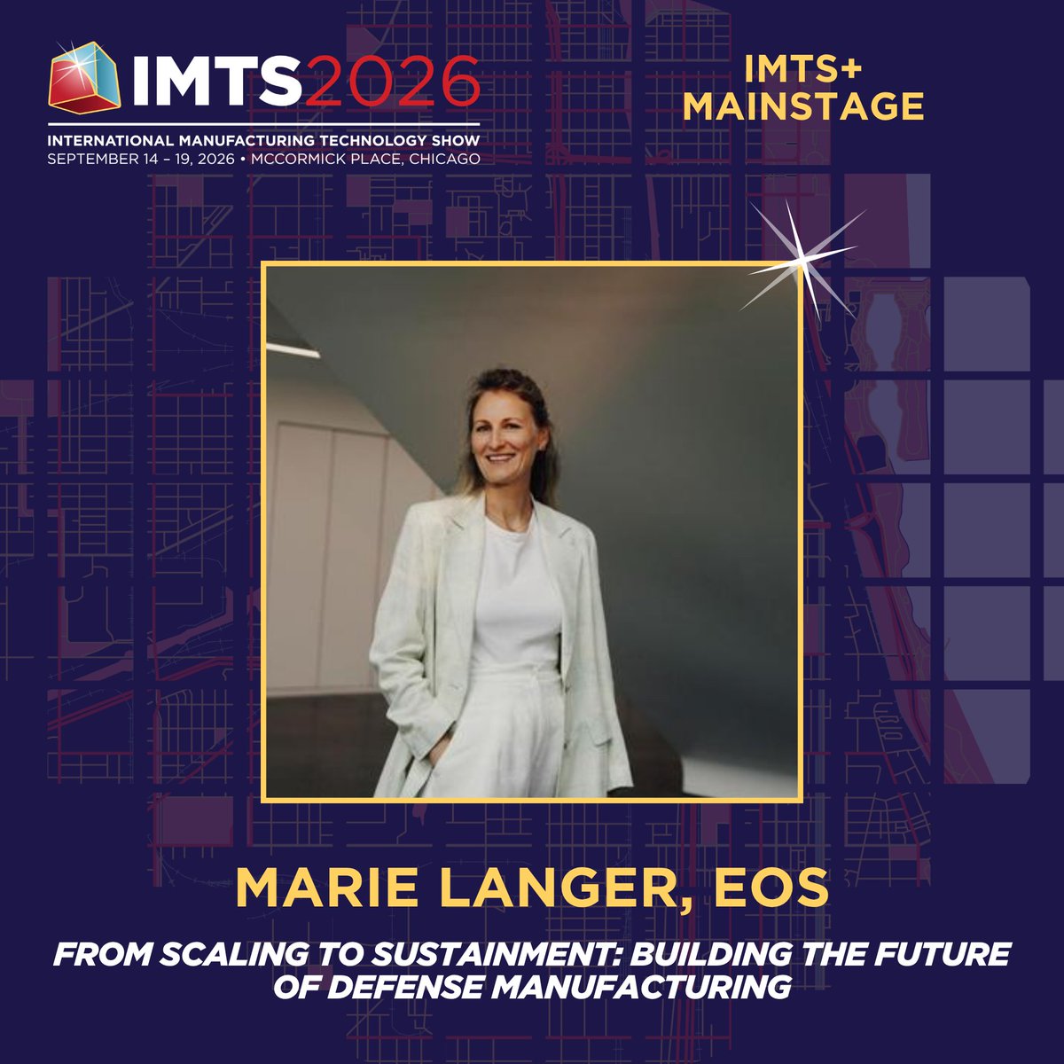 IMTSchicago's tweet photo. There will be no shortage of cutting-edge content on the MainStage at #IMTS2026! From Hexagon to @CaterpillarInc, industry experts will come together to answer some of manufacturing's biggest questions with insights you can take home to your business.

Some highlights include: Steve Ilmrud of @HexagonMI, Ben Grimes of @Microsoft, Marie Langer of @EOS3DPrinting, and J. Hector Sandoval of @LockheedMartin!

Find out more about their sessions and who else will be on the IMTS mainstage: https://t.co/pVR3npU912
