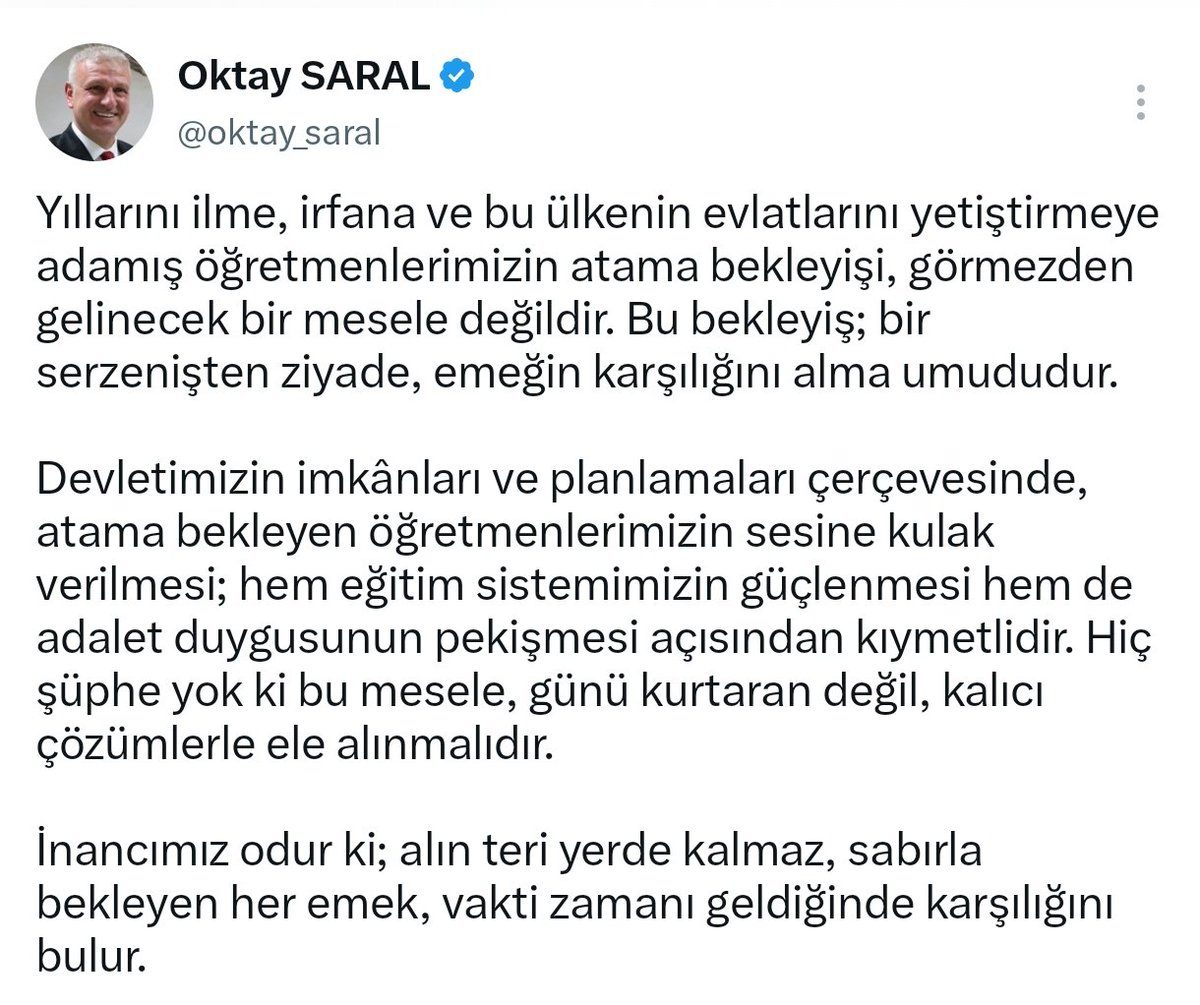 bybarisyolcu's tweet photo. Duygularımıza tercüman oldunuz Sayın Başdanışman. Bu sözlerinizin karşılığını bulması binlerce öğretmenimizin en önemli temennisi, emek verenlerin en büyük hakkıdır. 

#SnSaraldanAGSsözü50Bin https://t.co/zGRSmS24kP