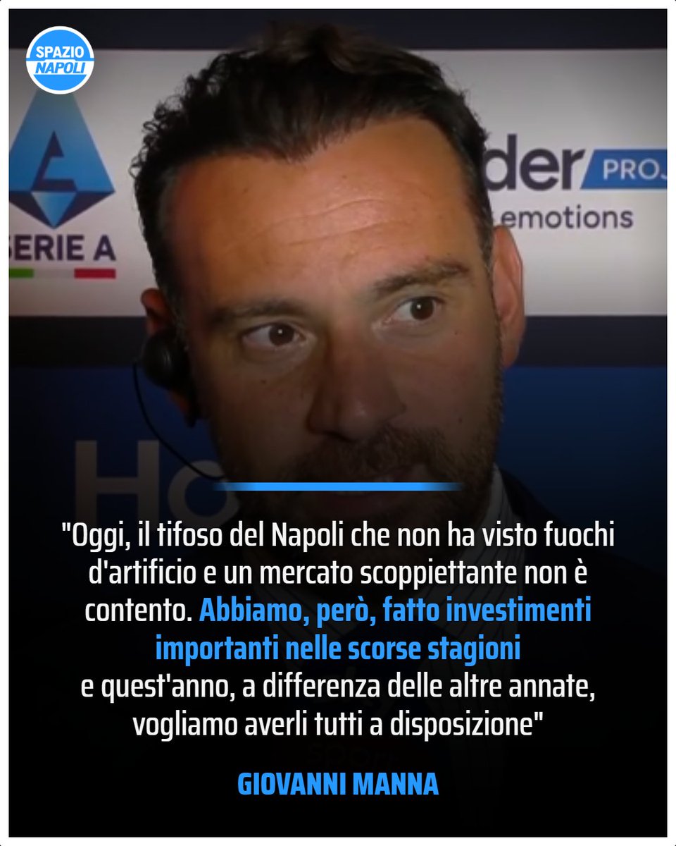 Spazio_Napoli's tweet photo. Giovanni Manna si dichiara fiducioso dopo la chiusura del mercato 🗣️

Nonostante "il mercato non scoppiettante", il direttore sportivo azzurro considera la rosa del Napoli valida per perseguire gli obiettivi stagionali 💪

#SSCNapoli #Manna #CalciomercatoNapoli https://t.co/Qxj8Ox61x1