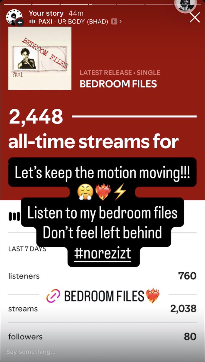 Paxinorezizt's tweet photo. Not even up to a week and we making numbers ❤️‍🔥⚡️
Nemesis with my brother @iamdexywane is already at 1k ❤️‍🔥
Appreciate yall en everyone streaming 

https://t.co/mdTCqfNKn9 https://t.co/DdnQfGDFMQ