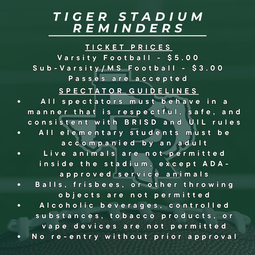 brhs_tigers's tweet photo. 🏈 It’s GAME WEEK, Tiger Fans! 🏈

Friday Night Lights are back at The Ridge as our Tigers battle HSAA in the season home opener! 🐅💚🤍

📅 Friday, September 4th
⏰ 7:00 Kickoff

🎟 Tickets are available at the gate.

GO TIGERS! 🐅🔥

#RaiseTheRidge💥 https://t.co/ASbVtfd0t8