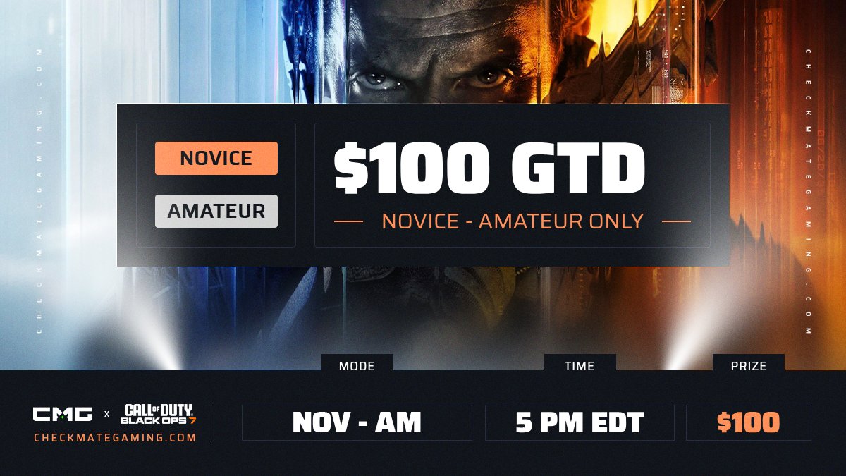 CMG_Esports's tweet photo. 🏆 $100 GUARANTEED 2v2 NOV AM *MAX AM 1* SND BEST OF 3

💰 $100 GTD PRIZE
⚔️ 2v2 | Search and Destroy | Best of 3
🌎 NA + EU
⏰ 5:00 PM EST

Join Now: https://t.co/IvOeQxcSgl https://t.co/X3YVk5tGkc